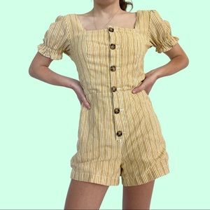 striped romper yellow with puff sleeve size xs